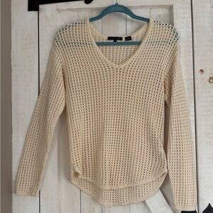 Cream Open-Knit V-Neck Sweater